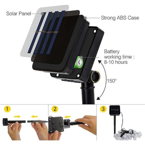 Solar String Lights Outdoor 100 Led 40 Feet Multi-Color Crystal Globe Lights - Picture 5 of 7